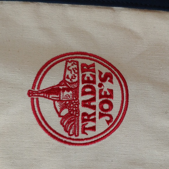 Trader Joe's Heavy Duty Canvas Tote in Cream and Navy, NWT - Picture 2 of 12